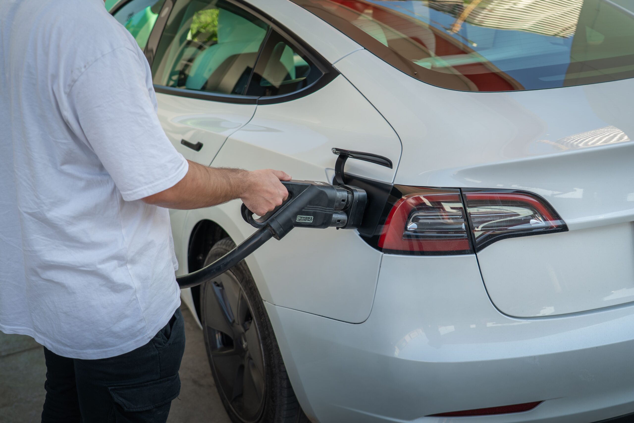 Tesla charging at a home charging station in Los Angeles